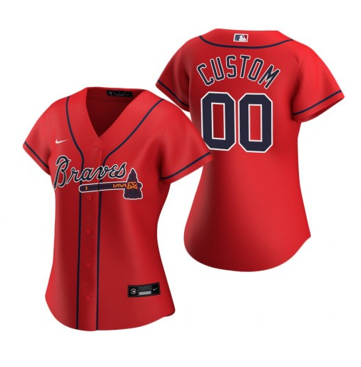 Women's Atlanta Braves Customized Red Stitched Jersey(Run Small)